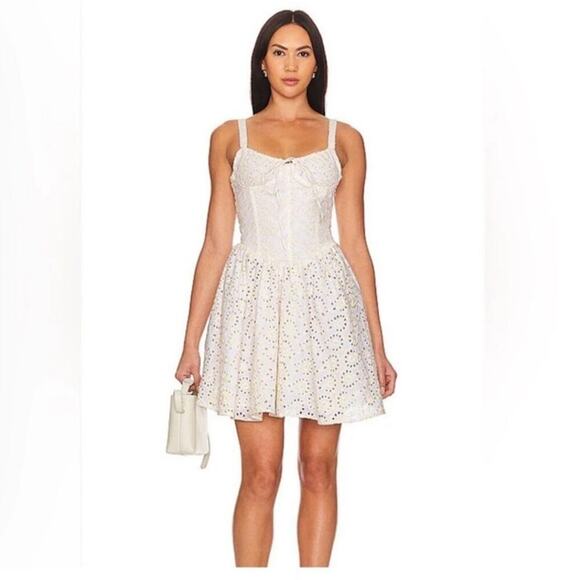 Agua Bendita X Revolve Spring Mini Dress White Shaun Ivory Daisy Eyelet Small - Picture 1 of 8